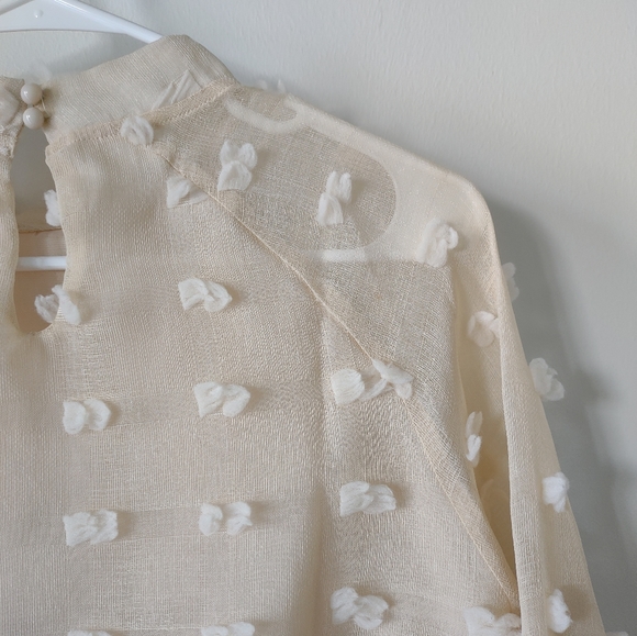 SHEIN cream tufted sheer top with cream lining, gathered sleeve cuffs, mock neck - Picture 11 of 15